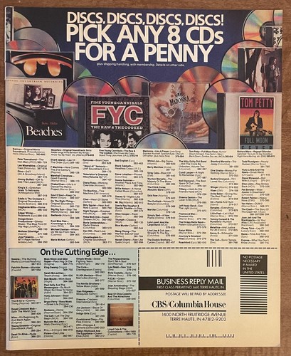 Anúncio de 1989 da Columbia House oferecendo oito CDs por um centavo.
