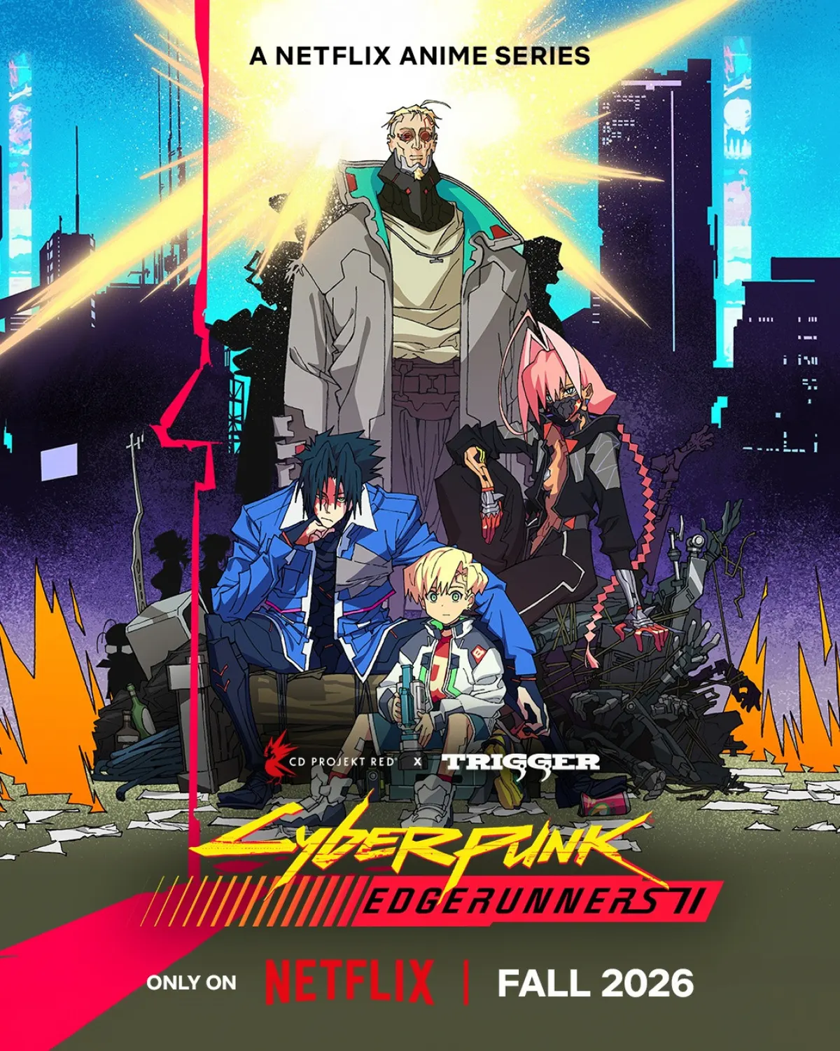 Pôster promocional de Cyberpunk: Edgerunners 2 com os novos personagens em Night City.