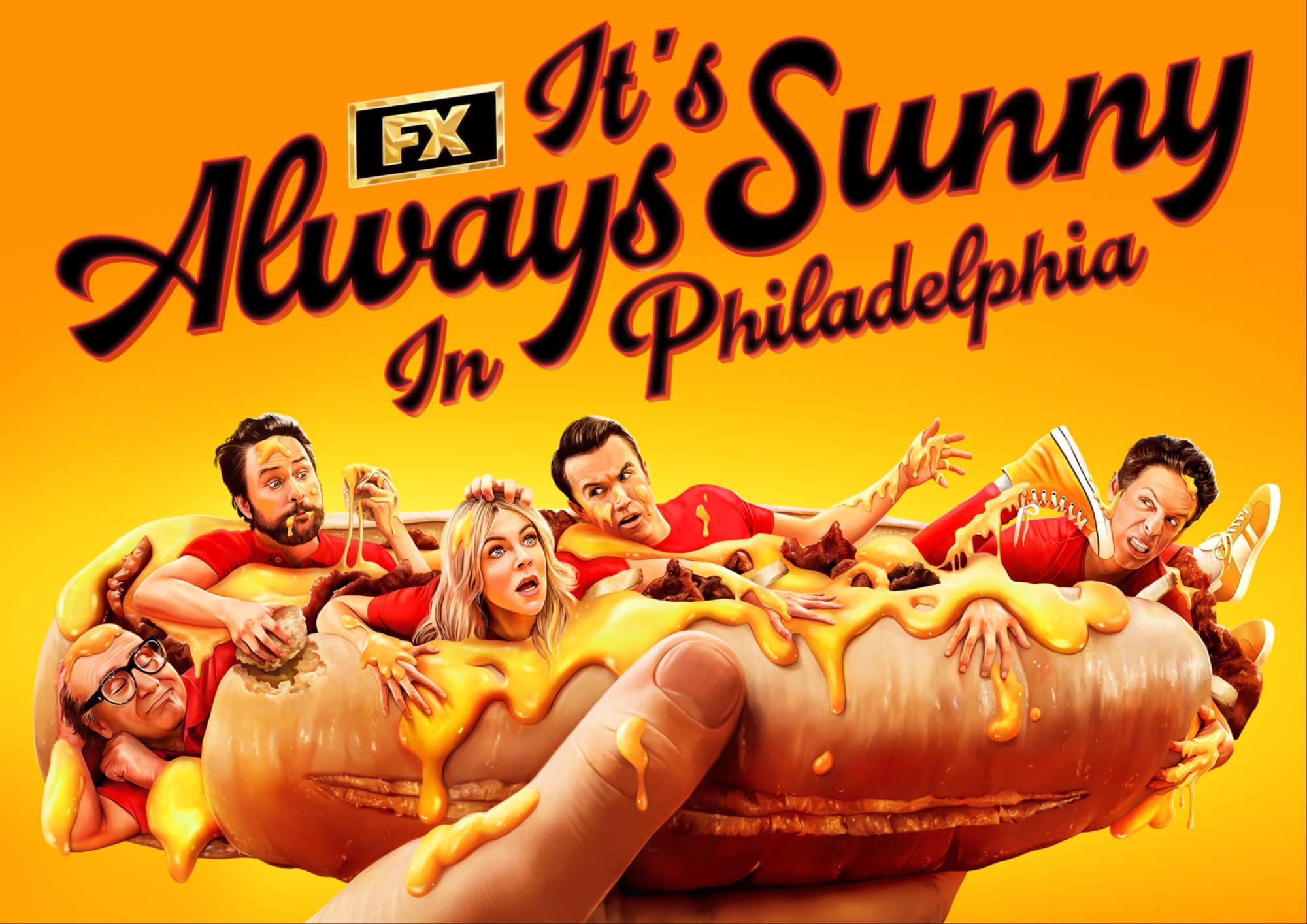 Elenco principal de It's Always Sunny in Philadelphia em arte promocional da série