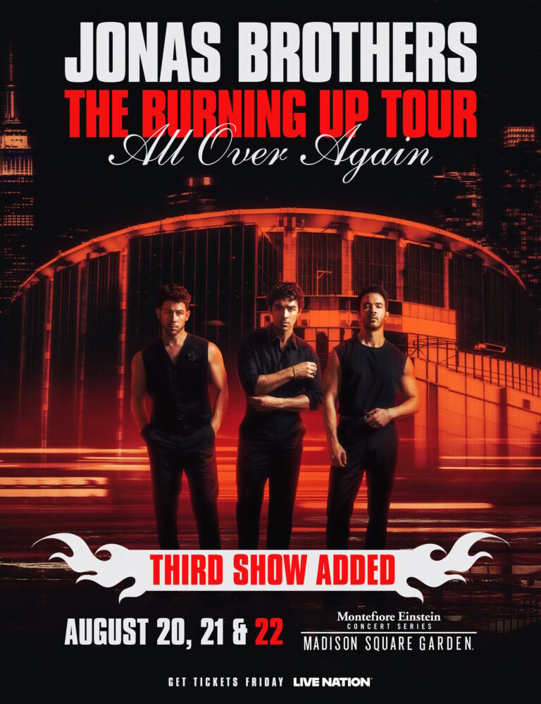 Jonas Brothers em cartaz oficial da turnê The Burning Up Tour All Over Again, em 2026