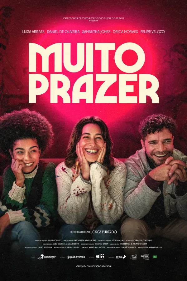 Pôster de Muito Prazer, filme de Jorge Furtado, com Luisa Arraes, Daniel de Oliveira e Samantha Jones