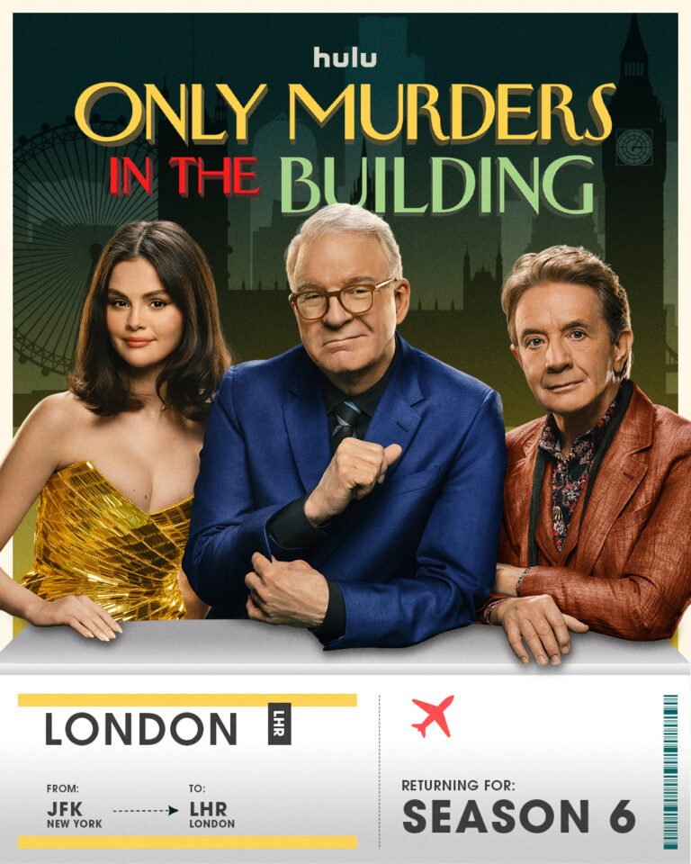 Selena Gomez, Steve Martin e Martin Short em pôster promocional de Only Murders in London