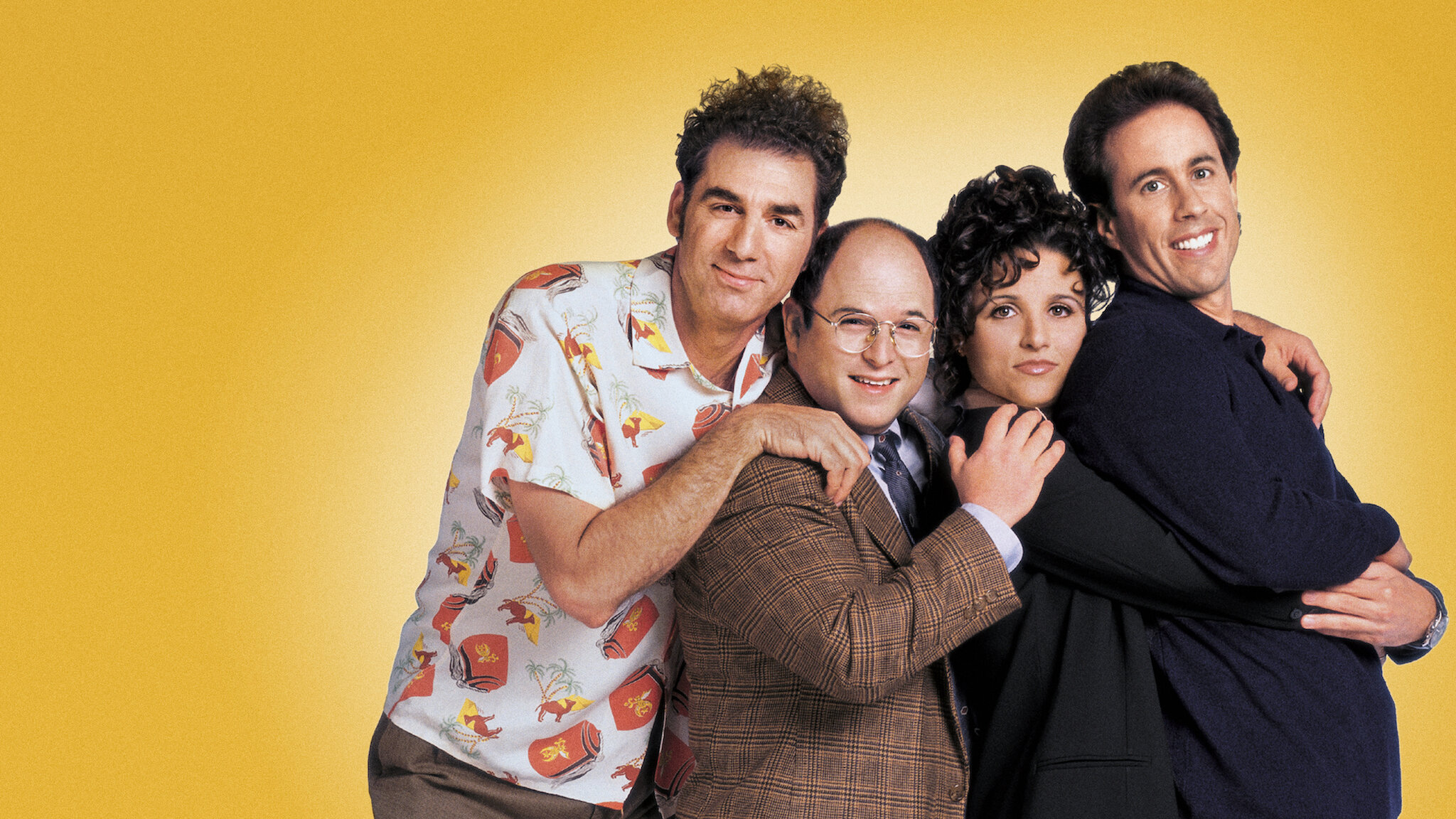 Elenco principal de Seinfeld em imagem promocional da Netflix