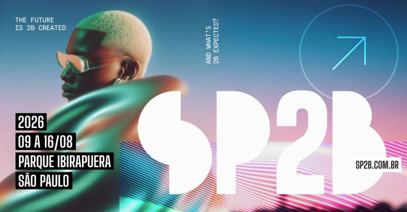 Cartaz promocional do SP2B 2026 no Parque Ibirapuera, em São Paulo