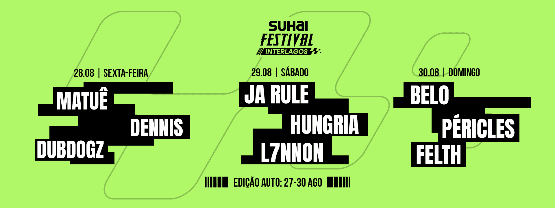 Cartaz da edição Auto do Suhai Festival Interlagos 2026 com atrações musicais
