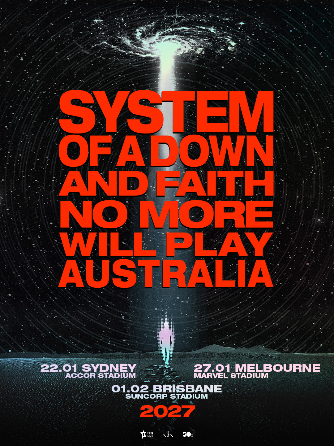 Pôster da turnê de 2027 de System of a Down e Faith No More