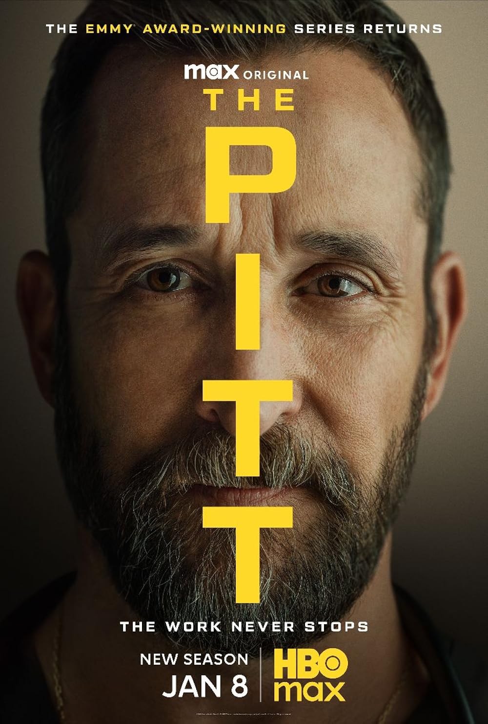 Pôster promocional de The Pitt com Noah Wyle e anúncio de nova temporada na HBO Max