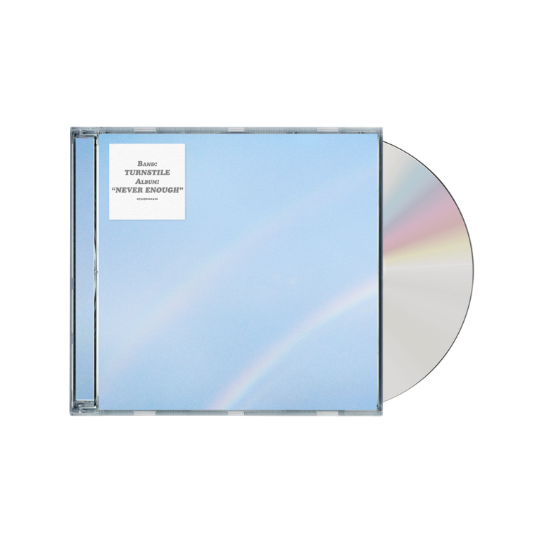 Capa de Never Enough, do Turnstile, com fundo azul-claro e arco-íris discreto.