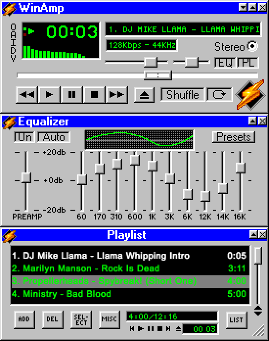 Winamp personalizado com uma skin inspirada na estética do Windows