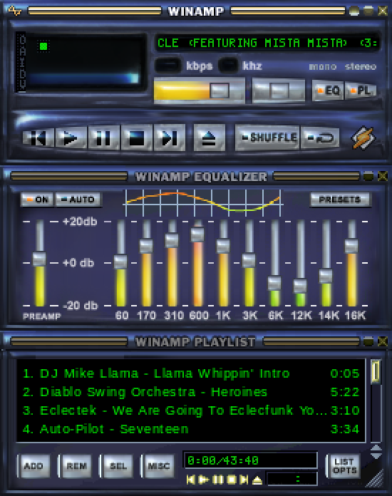 Winamp com skin Shiny Classic