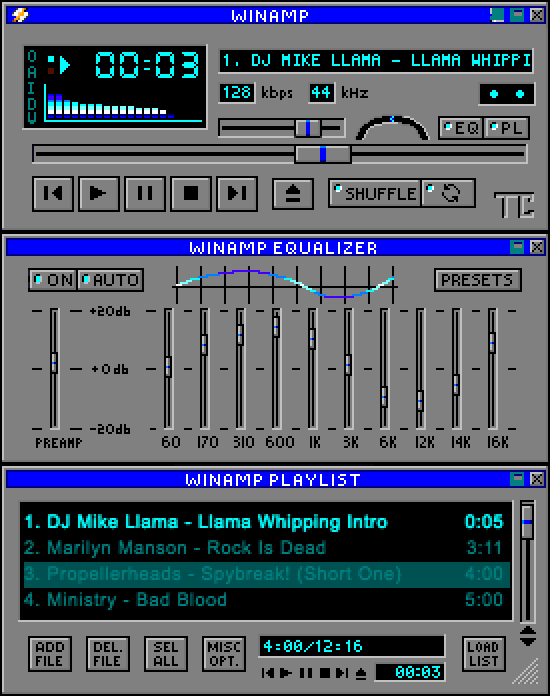 Winamp com skin inspirada no Windows 95