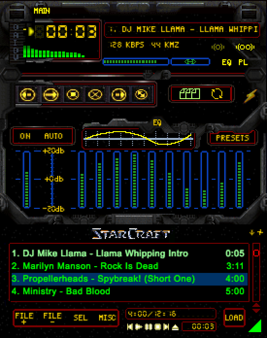 Winamp com skin inspirada em StarCraft